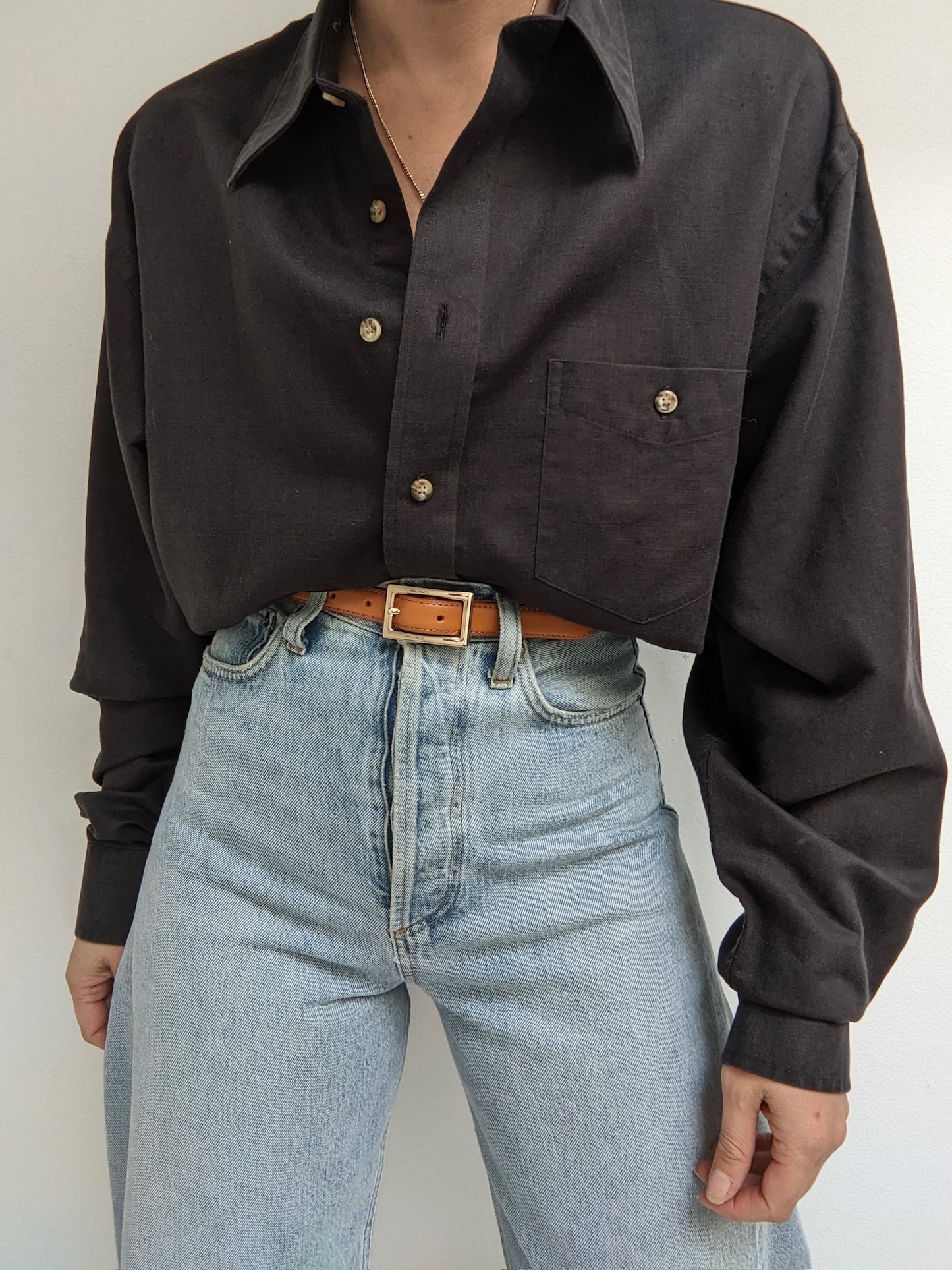 Vintage Faded Black Linen Shirt