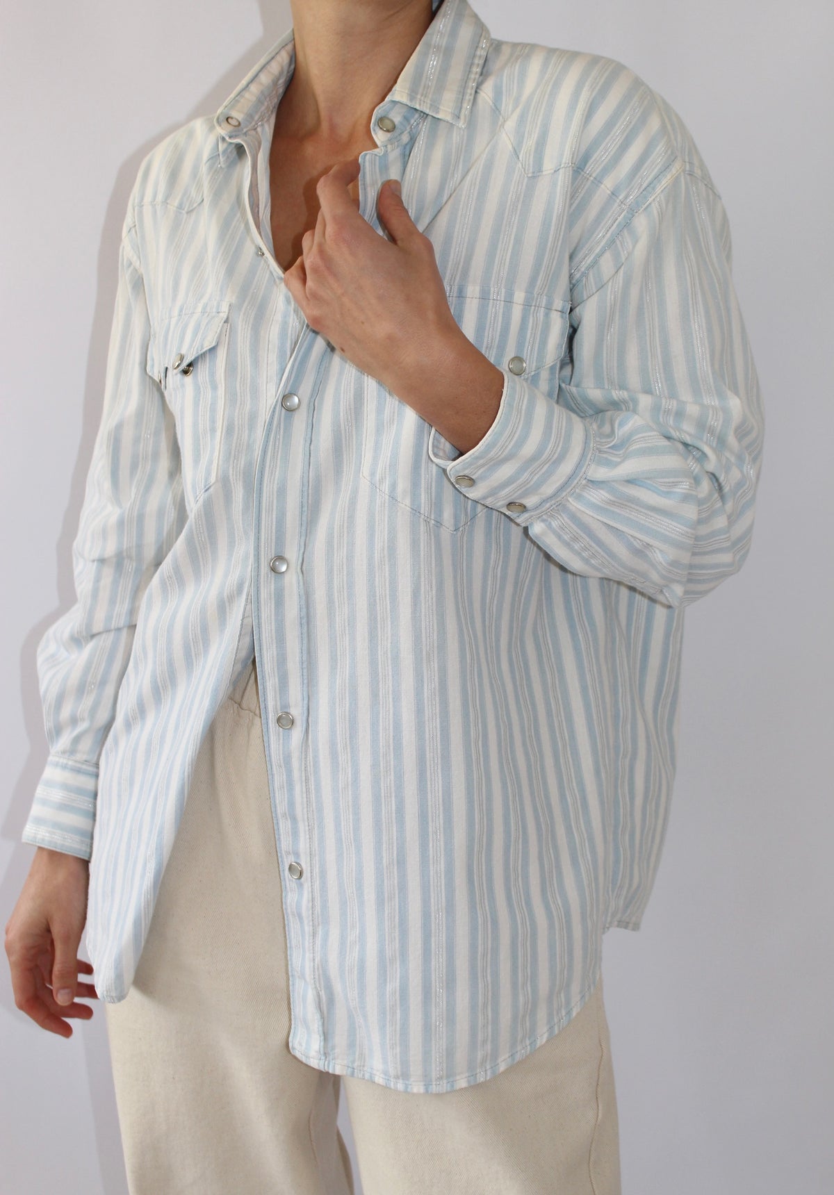 Vintage Guess Metallic Striped Pearl Snap Shirt