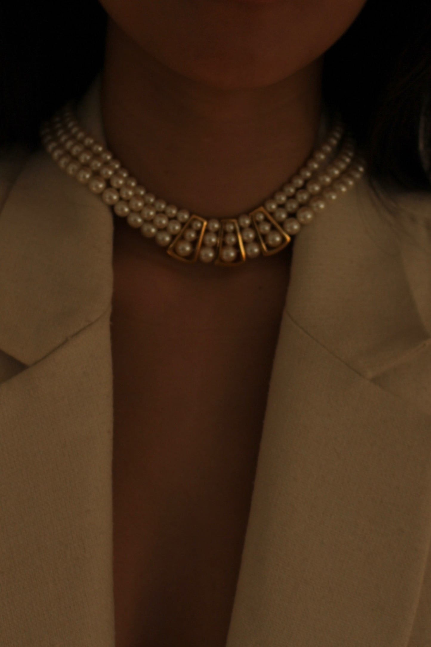 Vintage Tiered Faux Pearl Strand Necklace