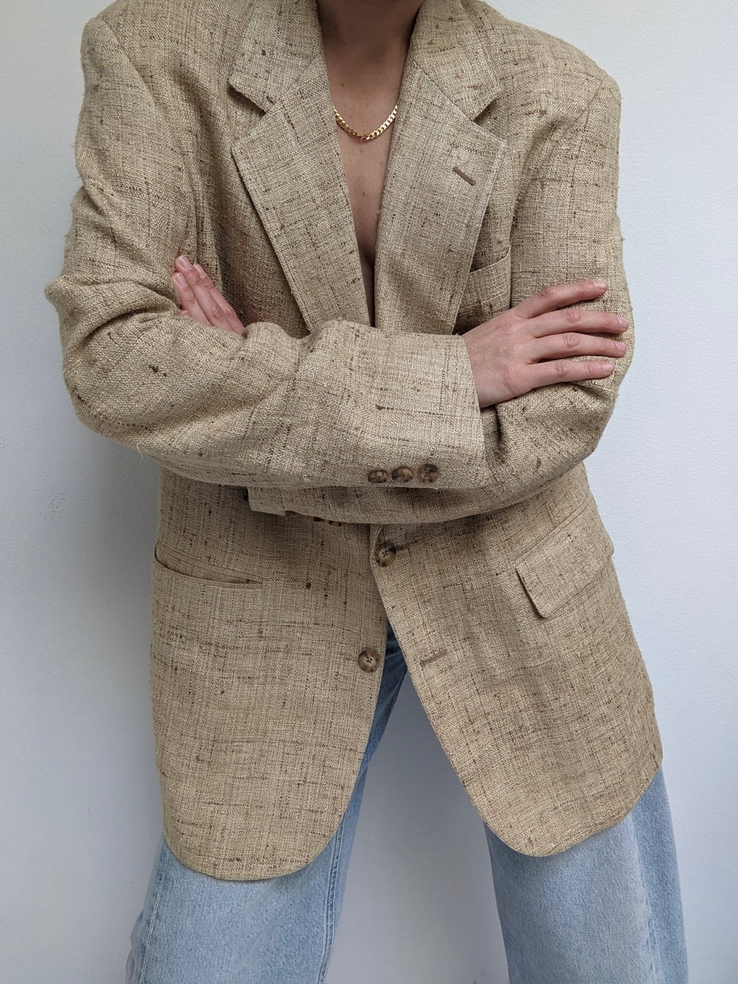 Vintage Wheat Woven Silk Blazer