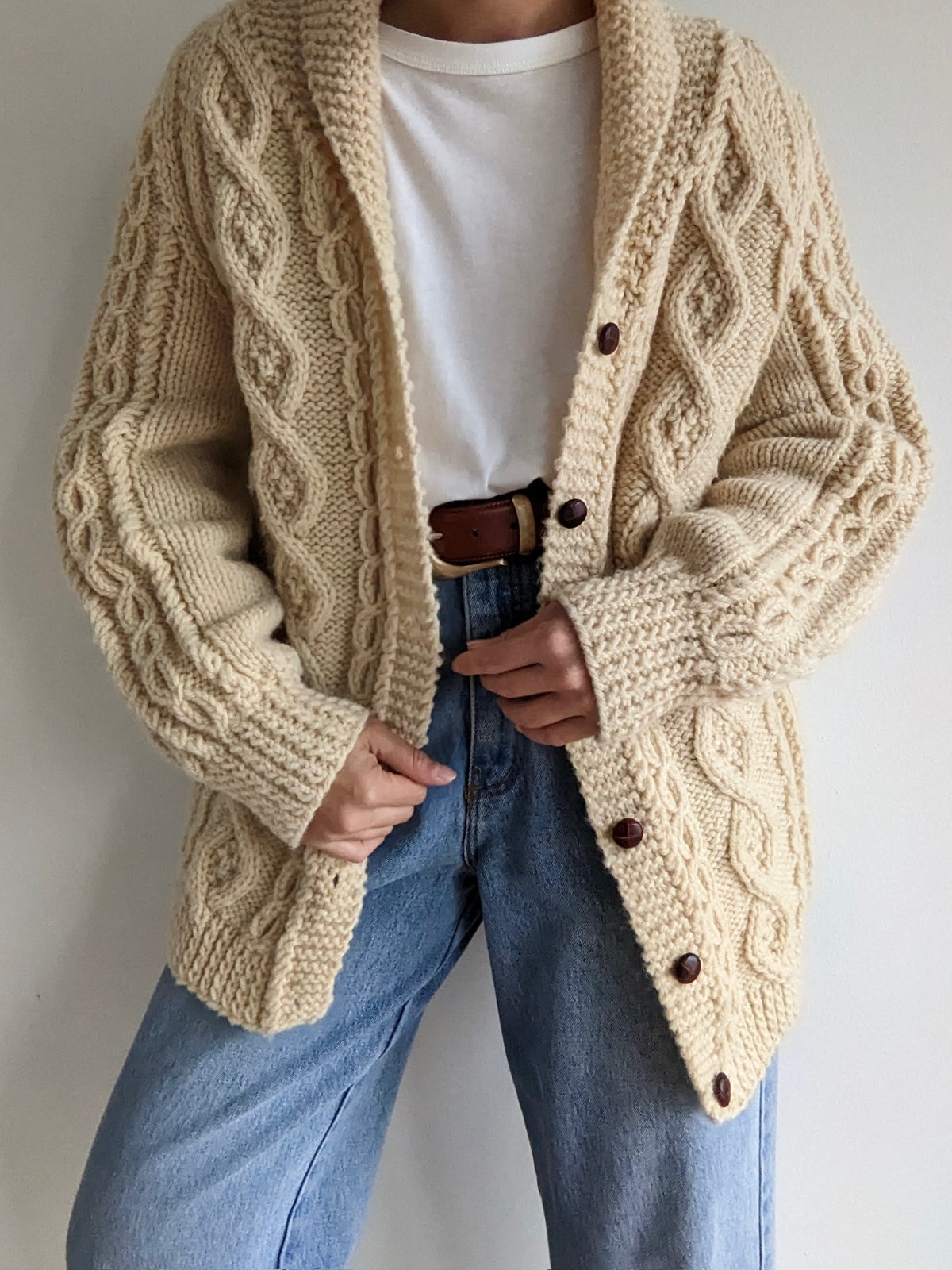 Vintage Handknit Fisherman Wool Cardigan
