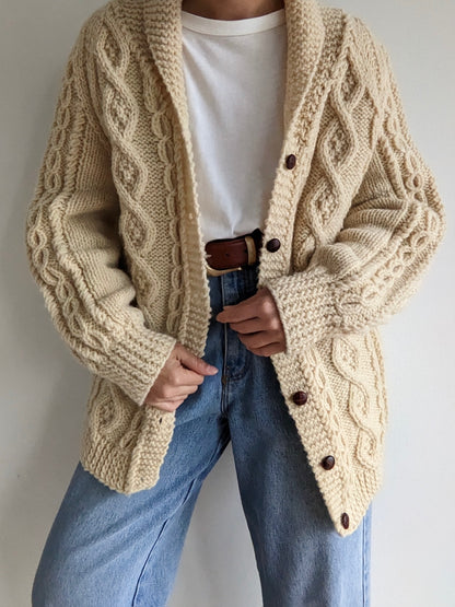 Vintage Handknit Fisherman Wool Cardigan