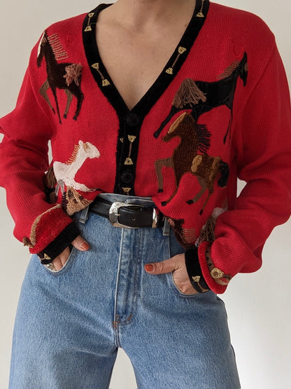 Incredible Vintage Horse Appliqué Cardigan