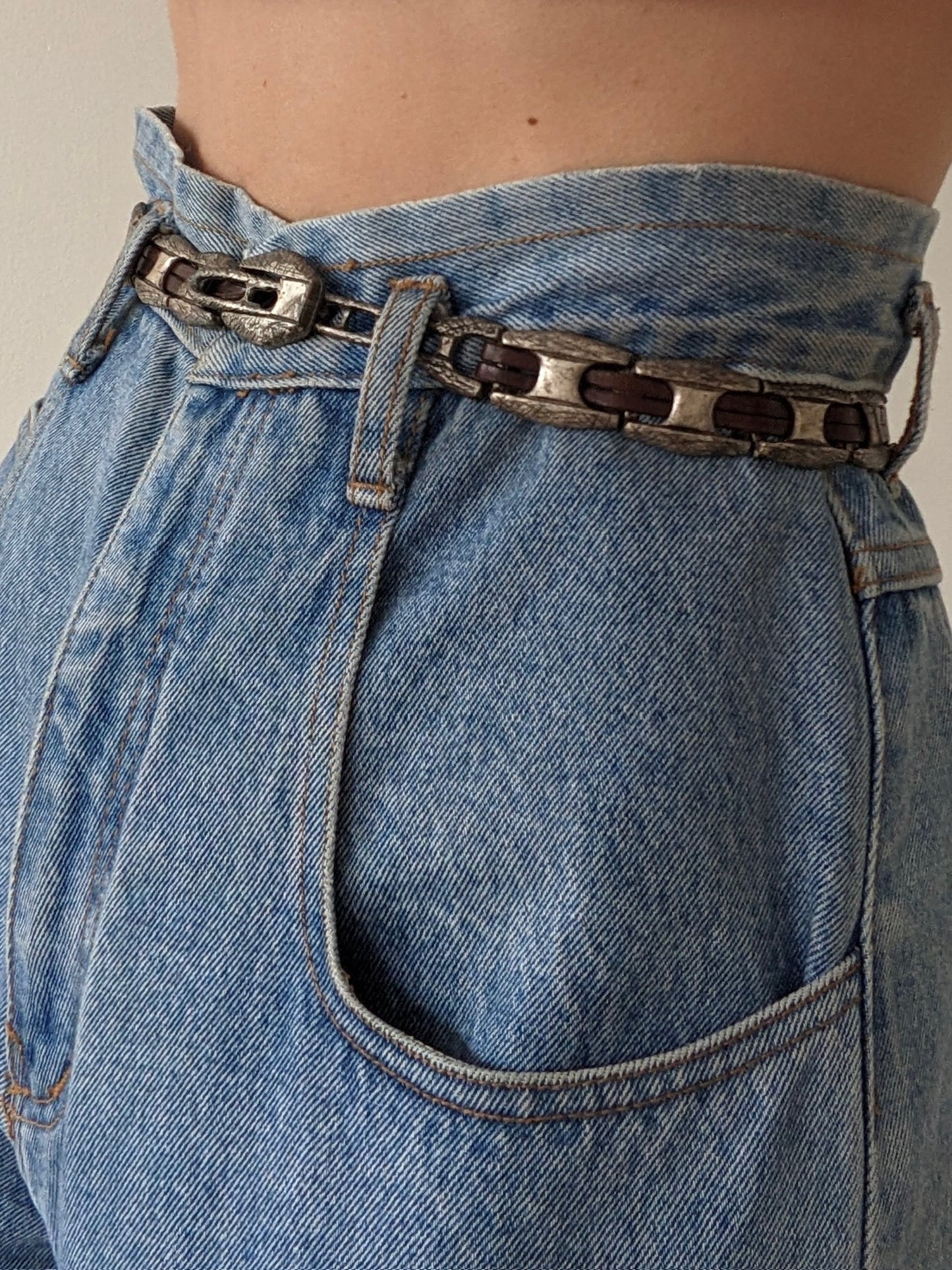 Vintage Silver Chain & Leather Belt