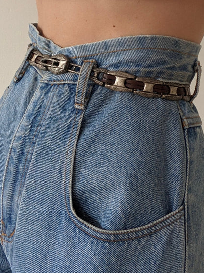 Vintage Silver Chain & Leather Belt