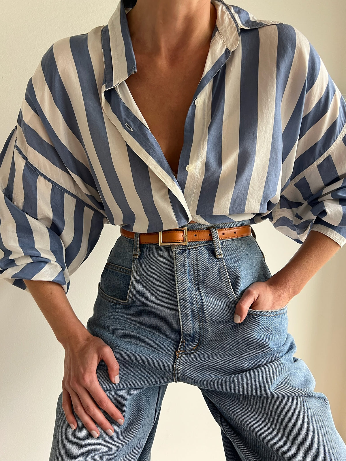 Vintage Sky Striped Silk Button Down