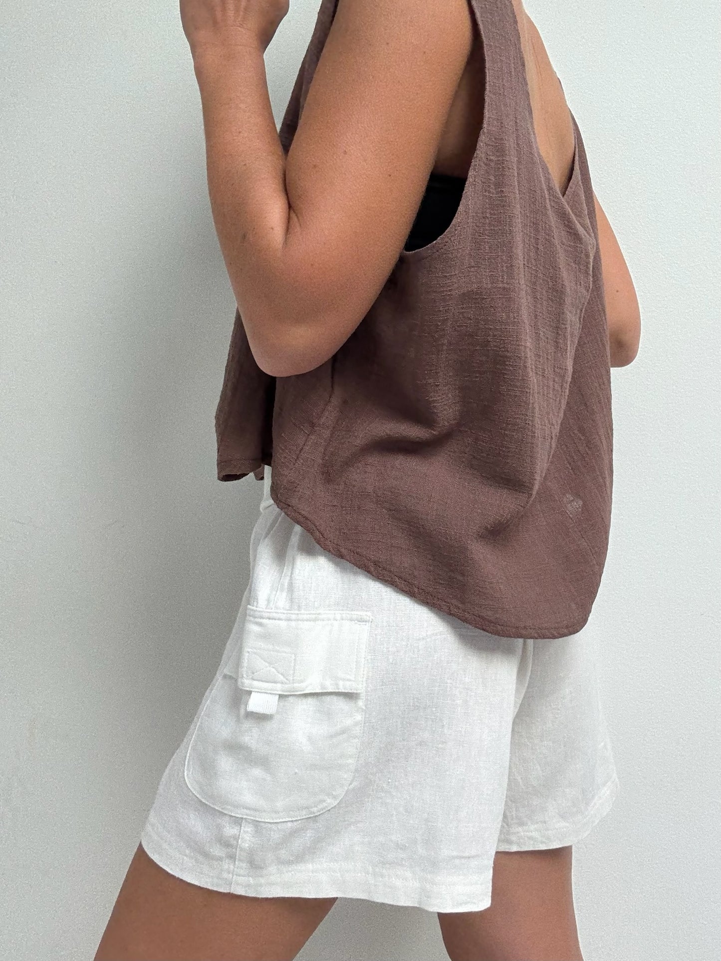 Vintage White Linen Cargo Shorts