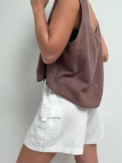 Vintage White Linen Cargo Shorts