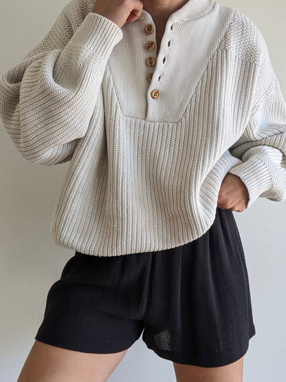 Vintage Pale Stone Cotton Henley