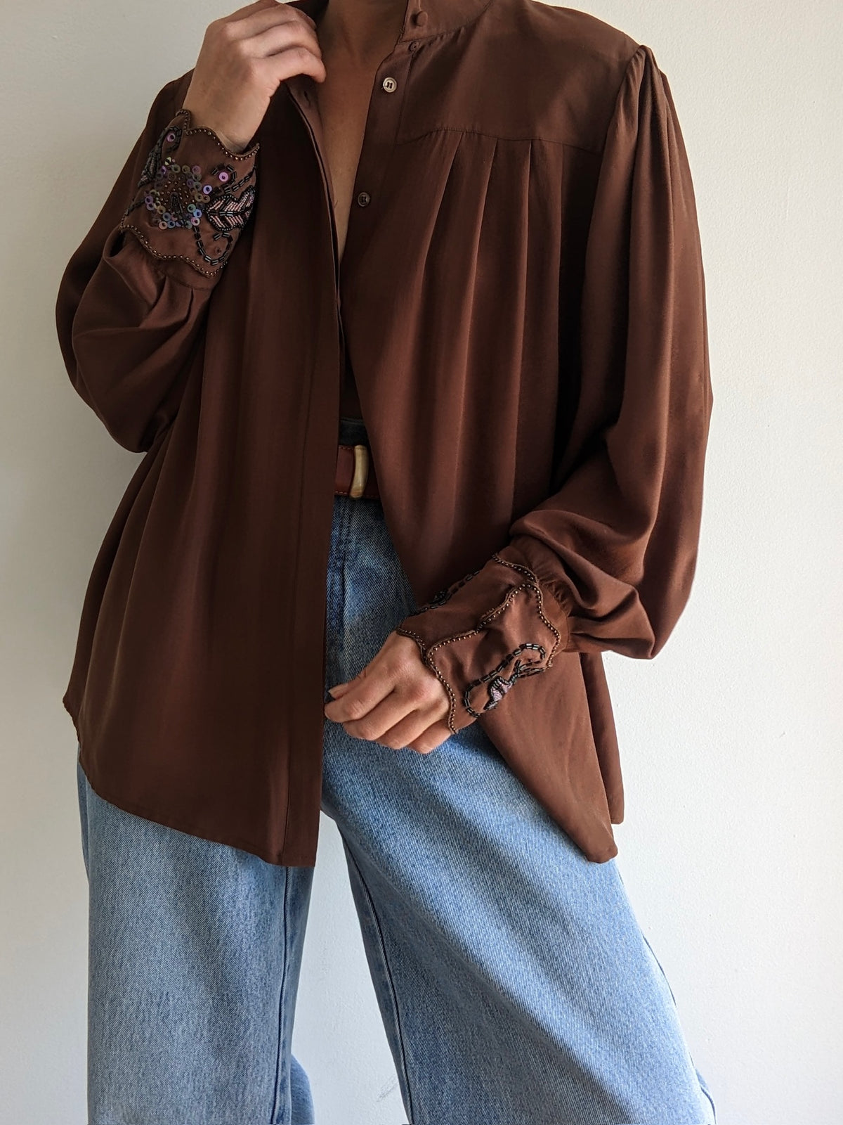 Lovely Vintage Cocoa Pleated Silk Blouse