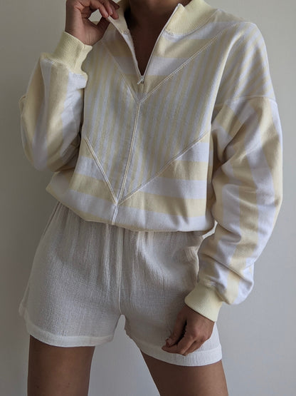 Vintage Butter Striped Henley Sweatshirt