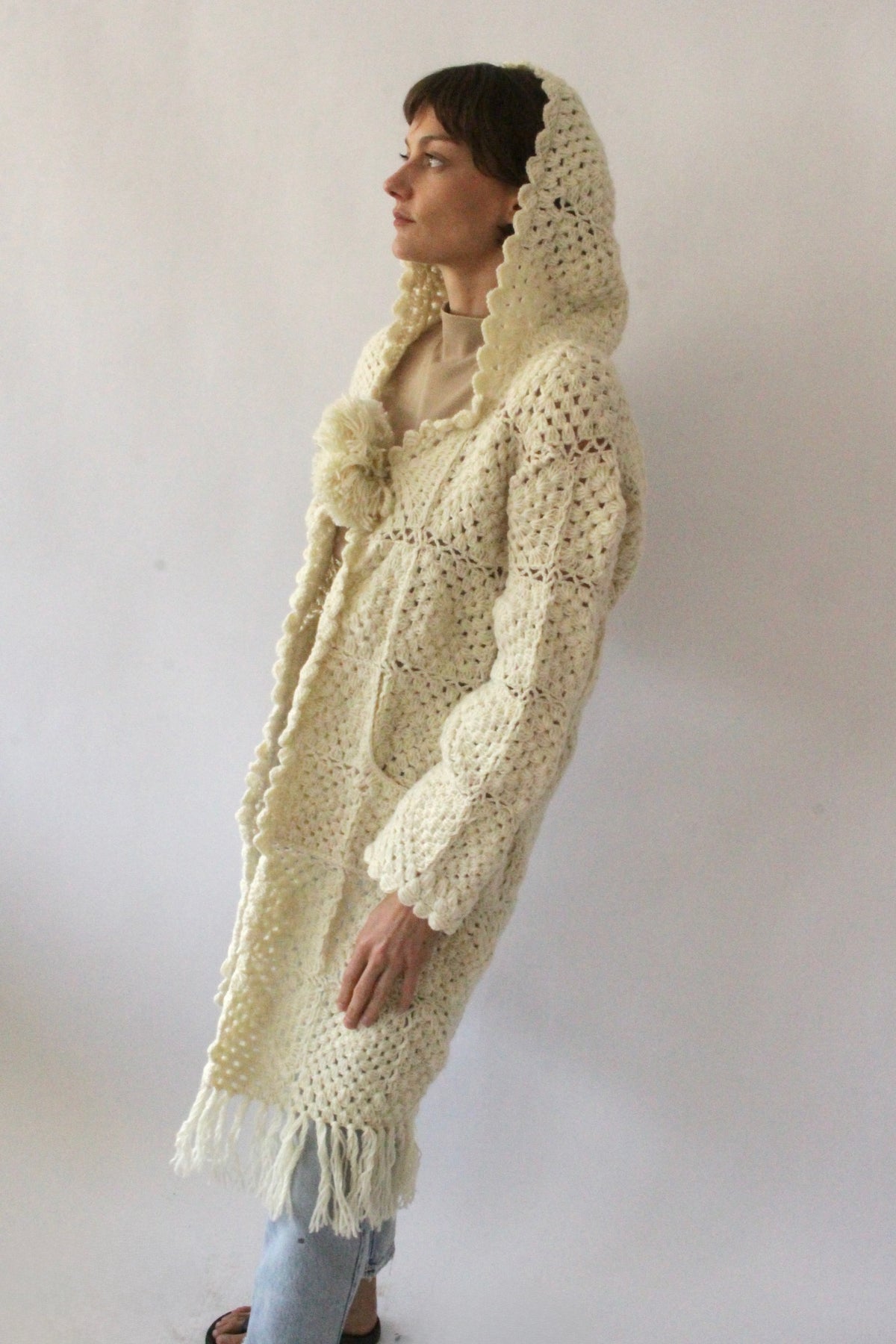 Amazing Vintage Wool Patchwork Pom Pom Coat