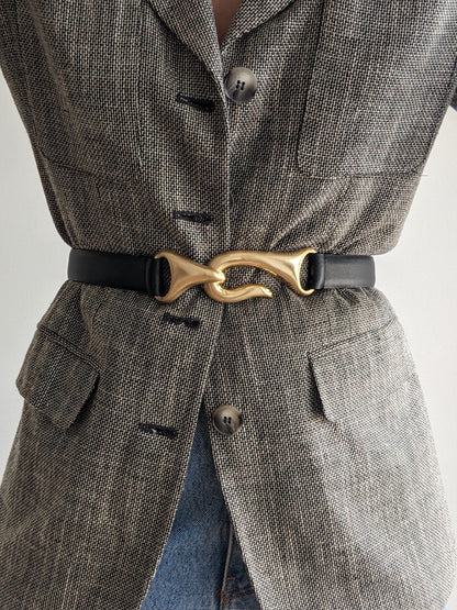 Matte Black Leather & Gold Hook Belt