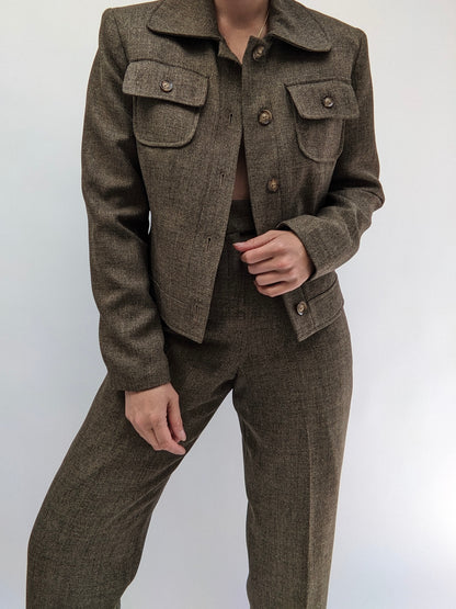 Sweet Olive Green Herringbone Pantsuit