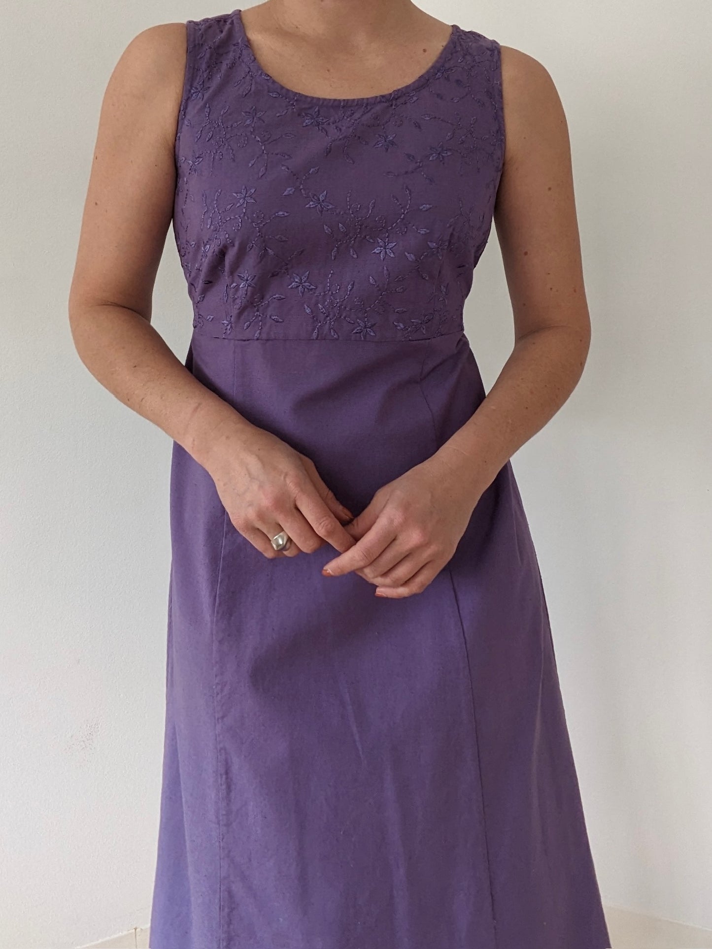 Vintage Embroidered Lavender Market Dress