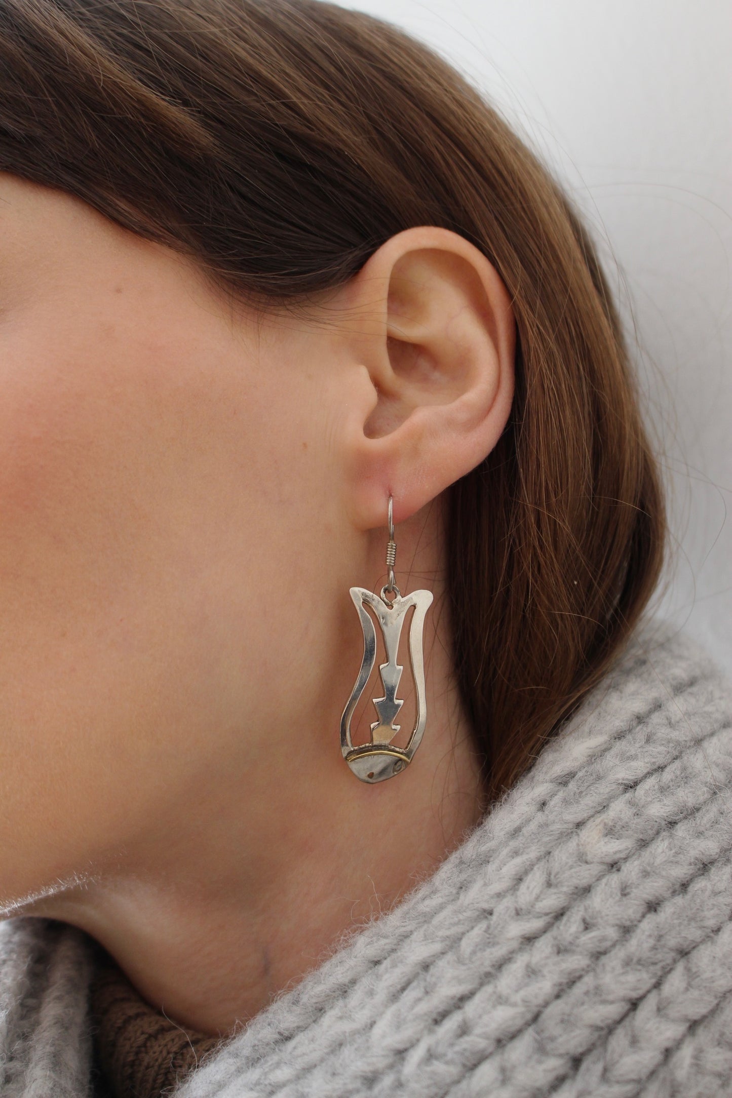 Vintage Sterling Silver Abstract Fish Earrings