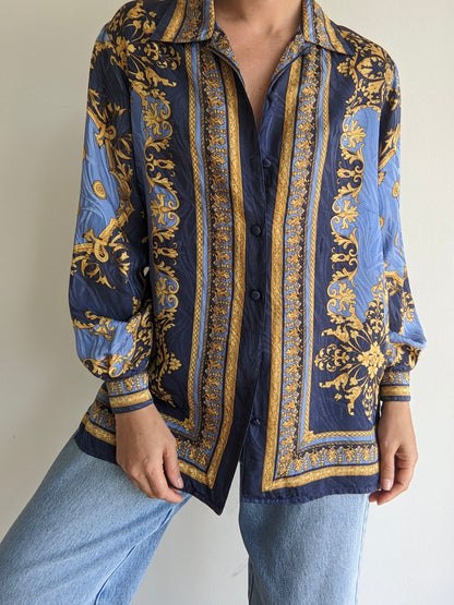 Vintage Silk Baroque Print Blouse
