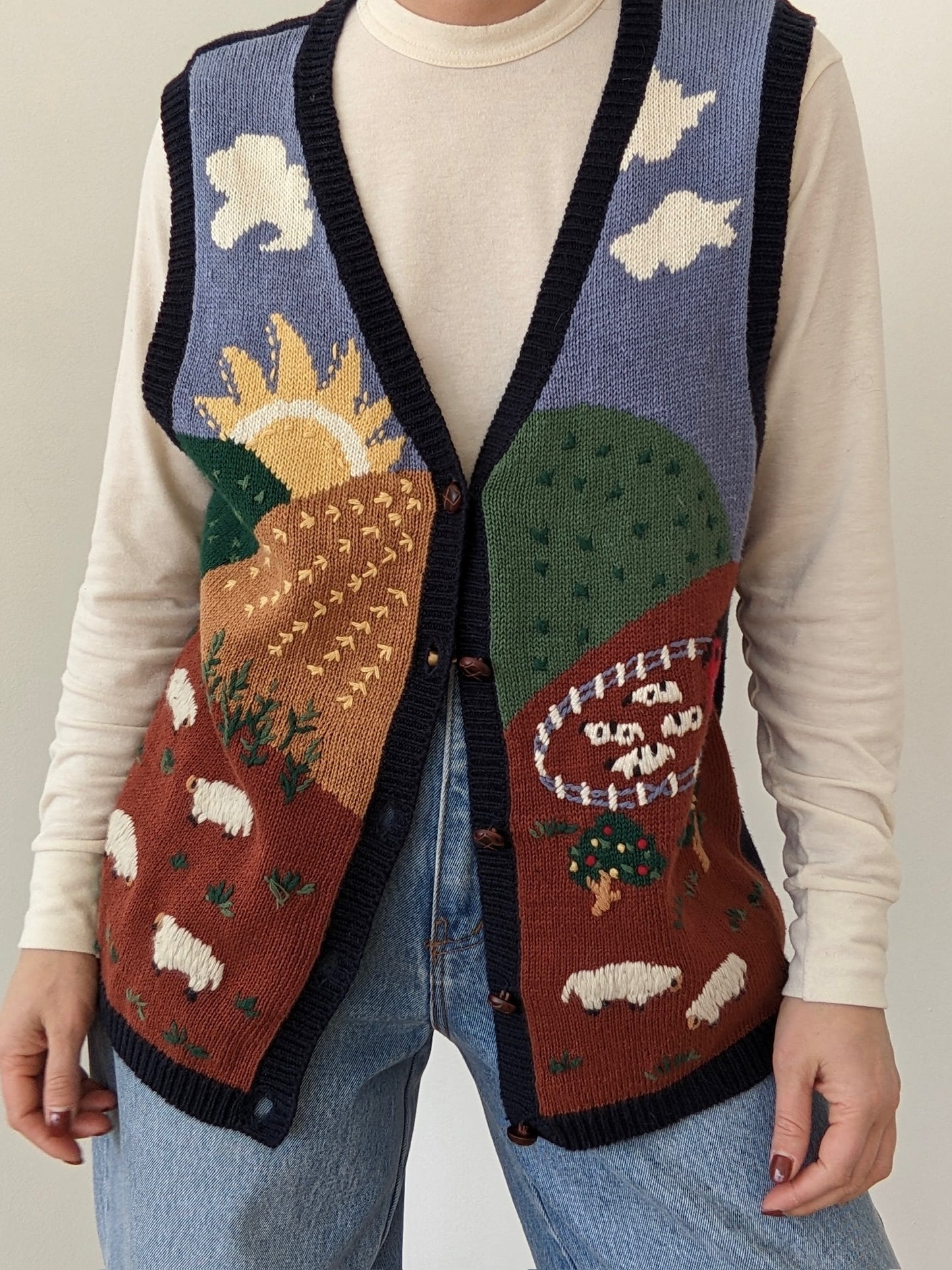 Sweetest Vintage Farm Scenic Sweater Vest