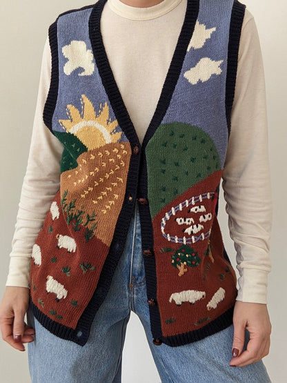 Sweetest Vintage Farm Scenic Sweater Vest