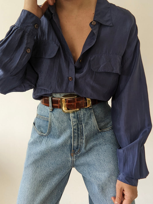 Vintage Navy Washed Silk Shirt