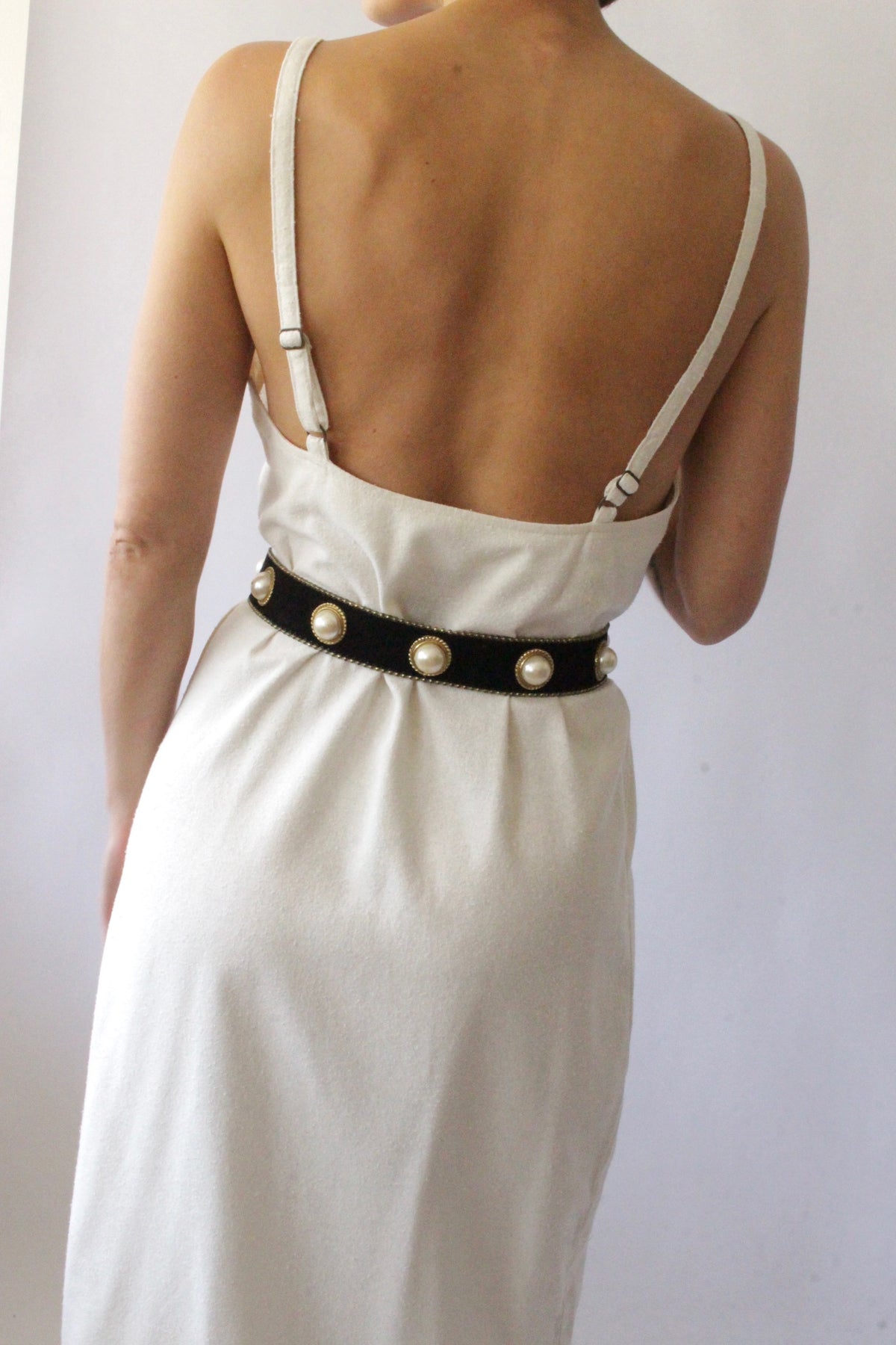 Vintage Black Suede & Faux Cabochon Pearl Belt
