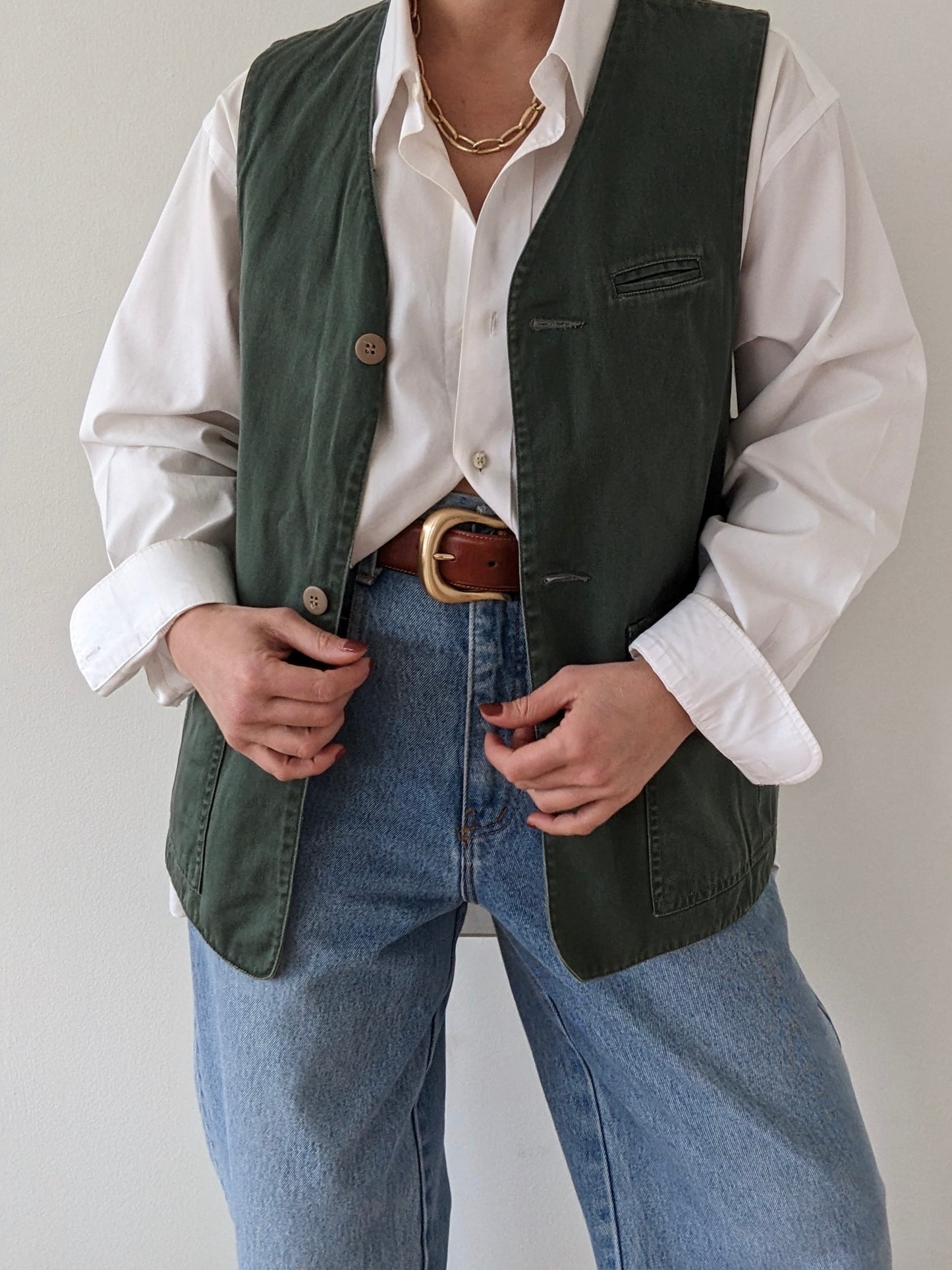 Vintage Olive Twilled Cotton Chore Vest