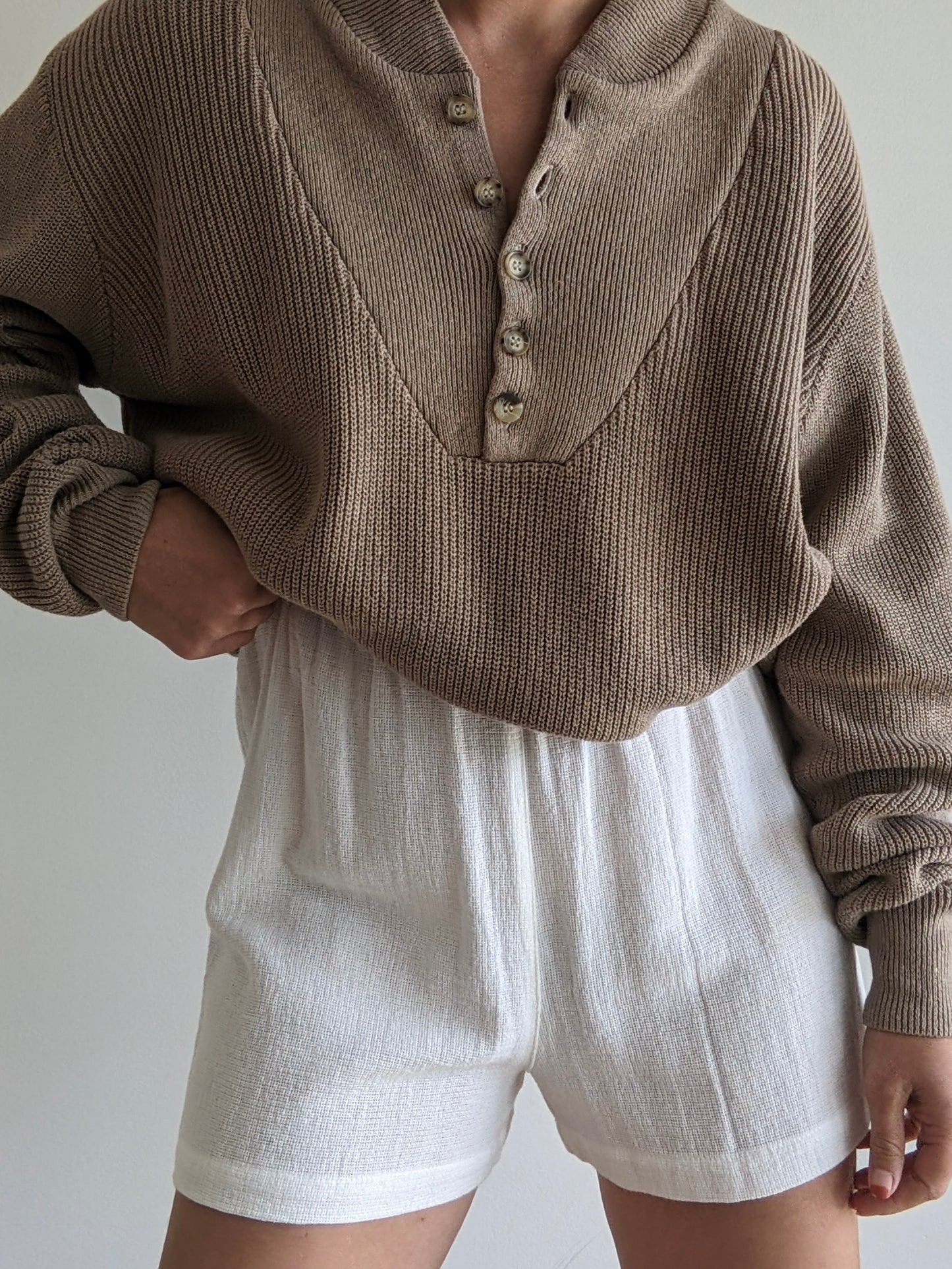 Vintage Almond Cotton Henley