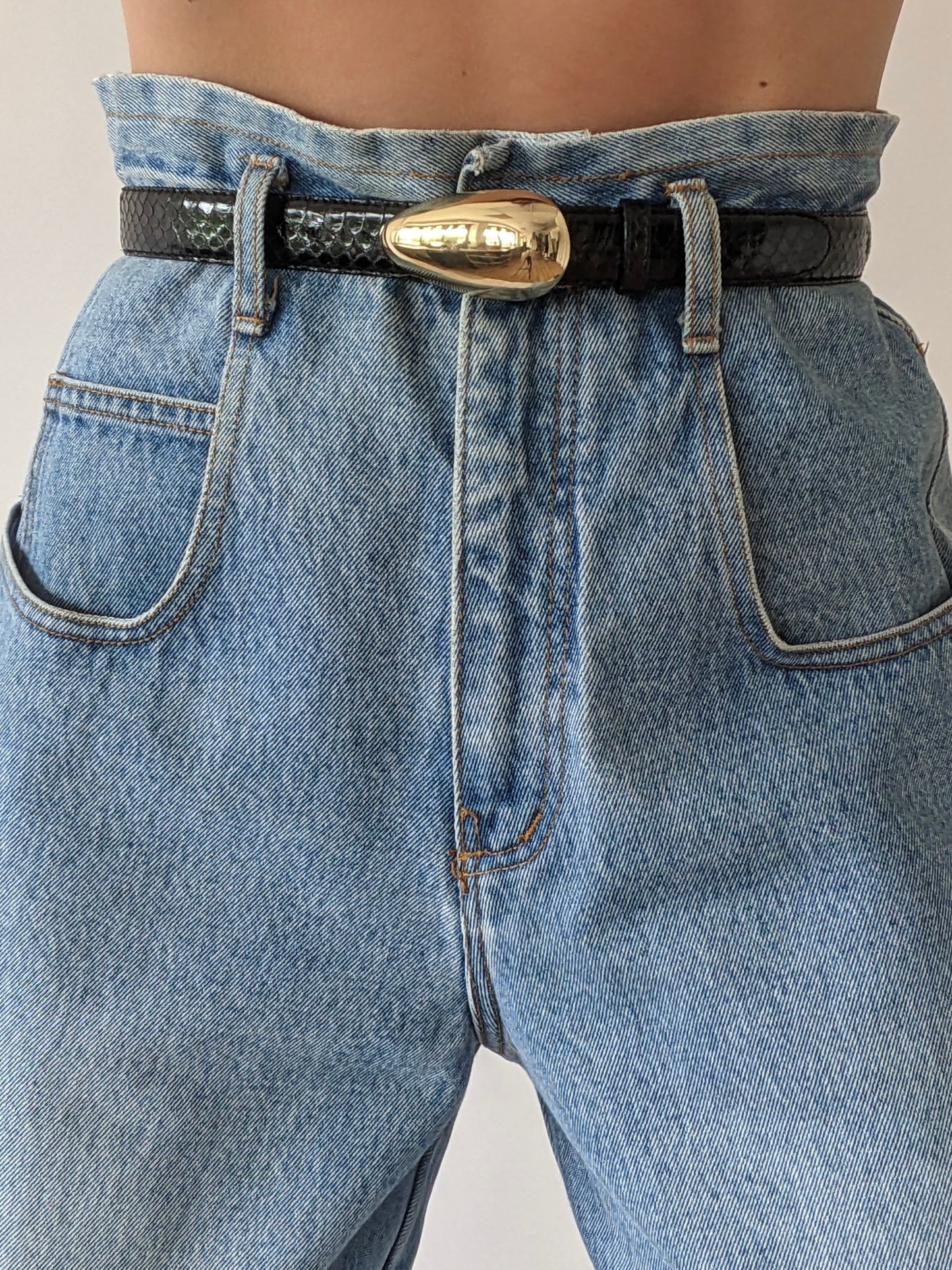 Vintage Caviar Snakeskin & Gold Buckle Belt