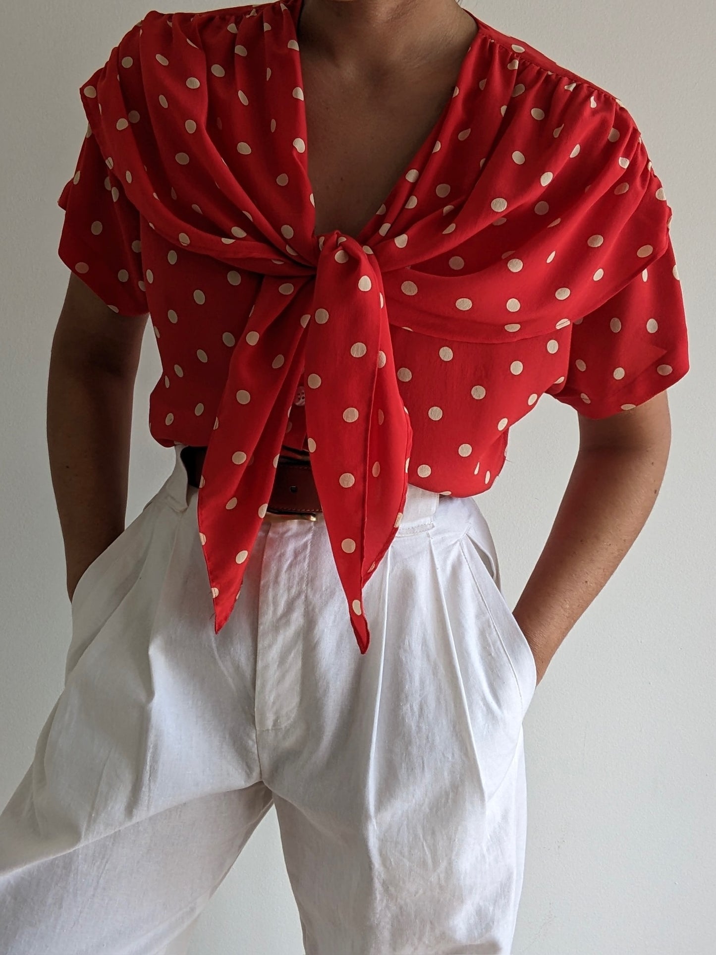 Sweetest Vintage Silk Polka Dot Tie Blouse