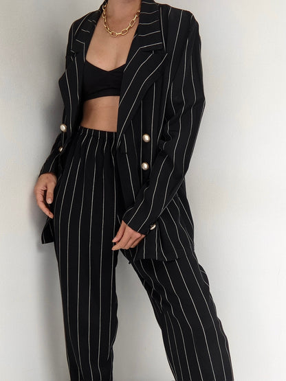 90s Black Pinstriped Pant Set