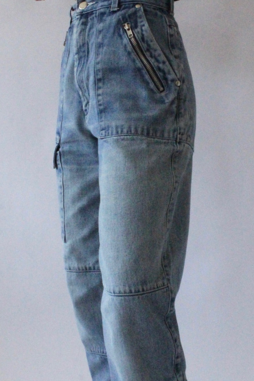 Vintage Zippered Denim Cargo Pants