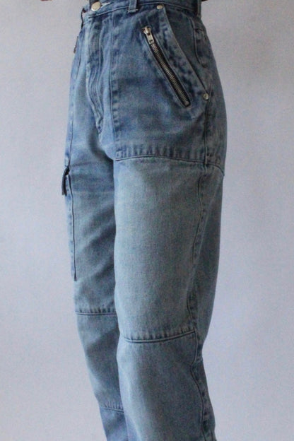 Vintage Zippered Denim Cargo Pants