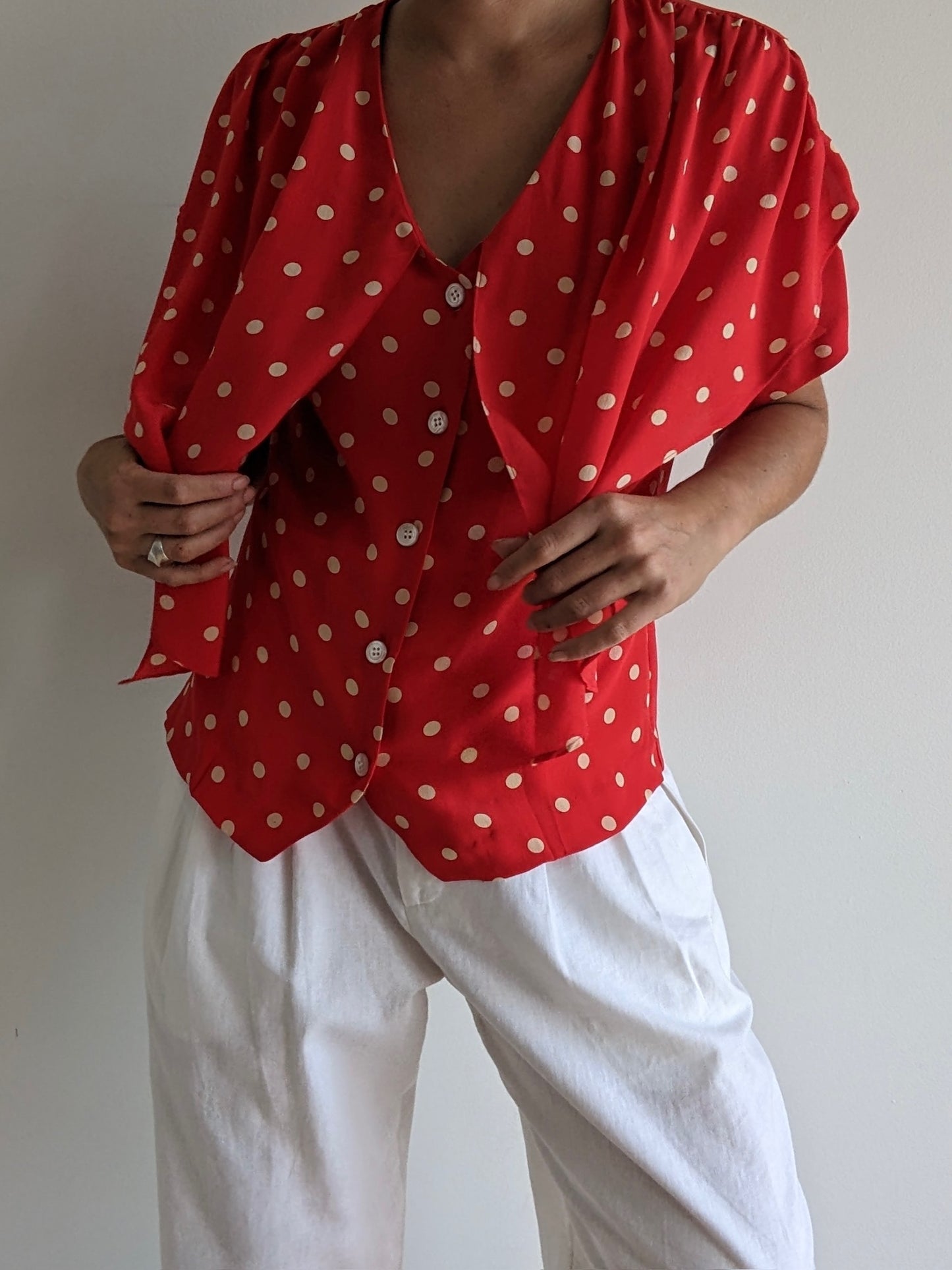 Sweetest Vintage Silk Polka Dot Tie Blouse