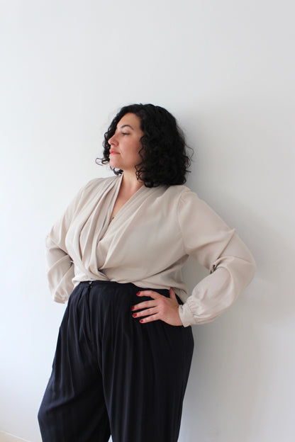 Vintage Low-V Pleated Blouse