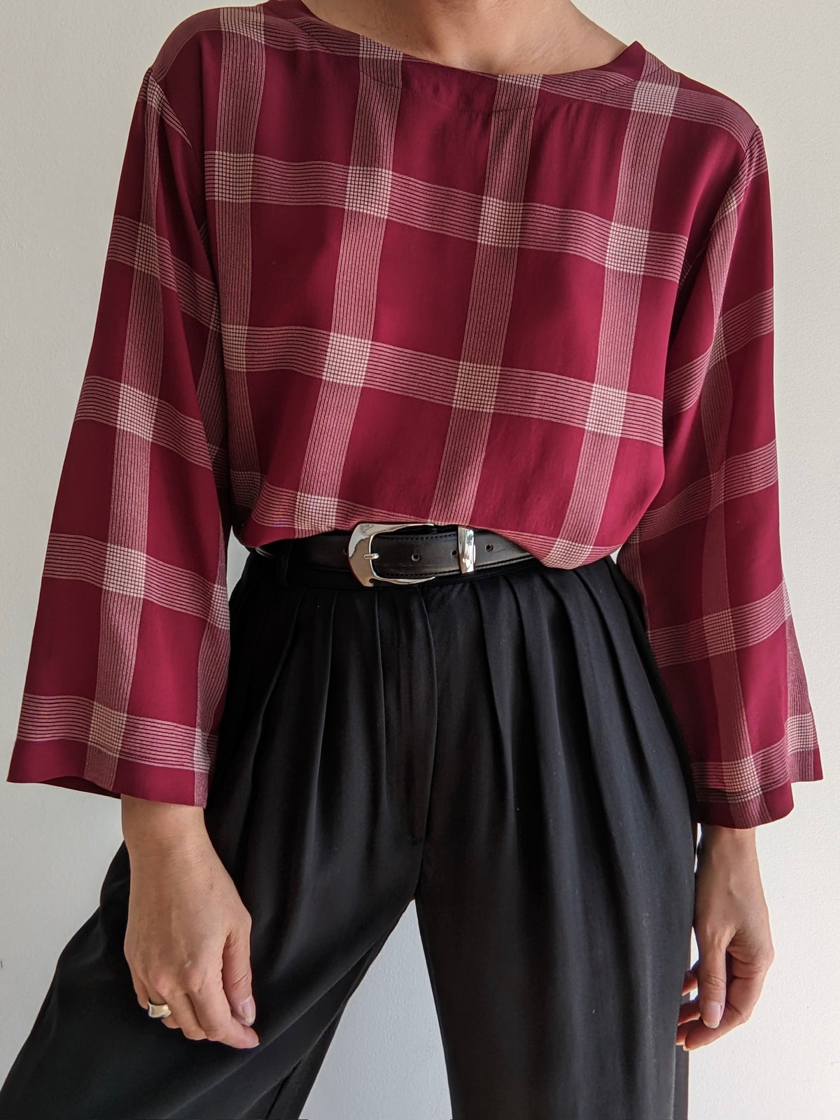 Vintage Plum Plaid Silk Blouse