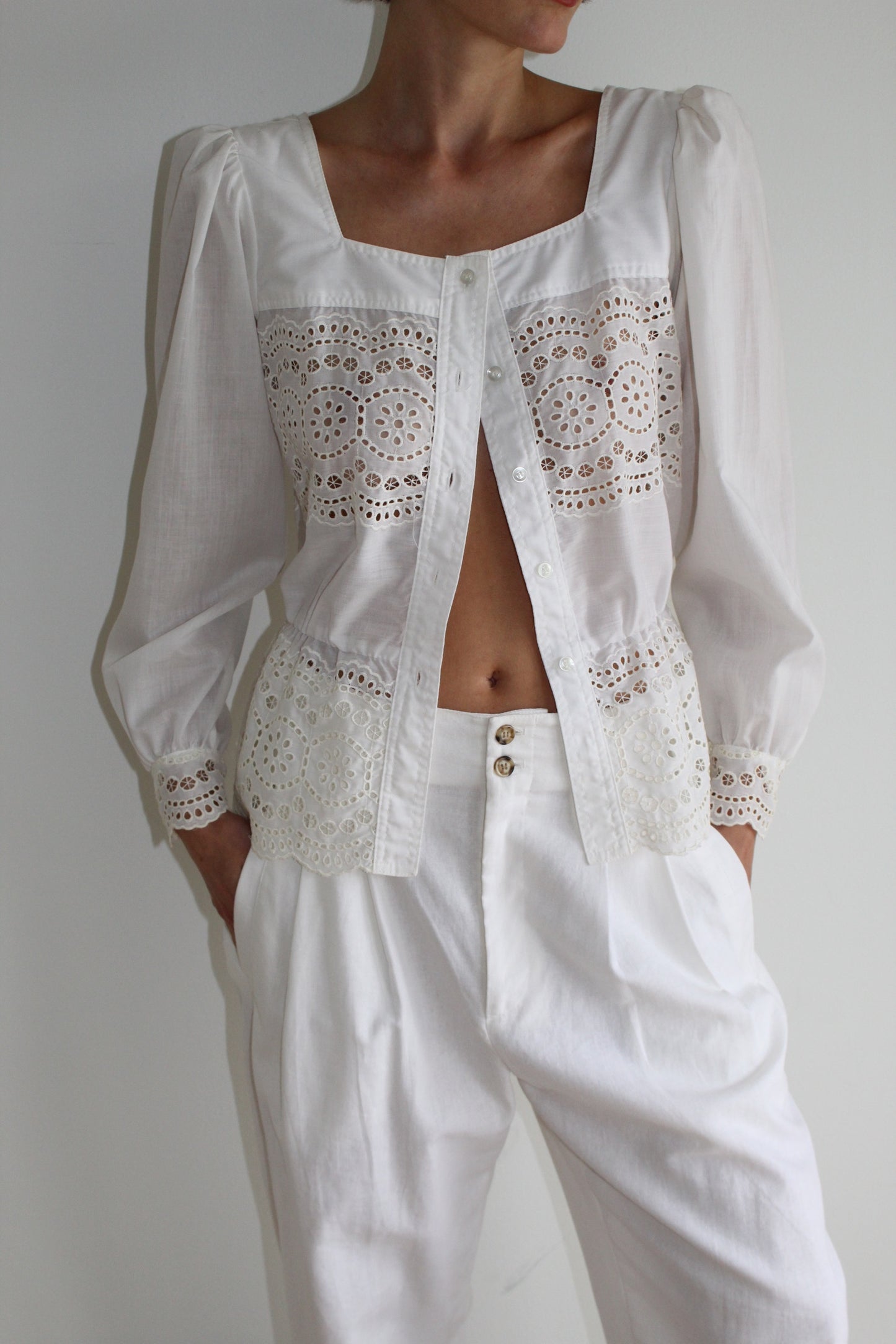 Beautiful Vintage Ivory Eyelet Blouse