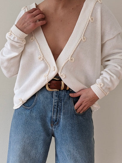 Vintage Cream Rope Appliqué Cardigan