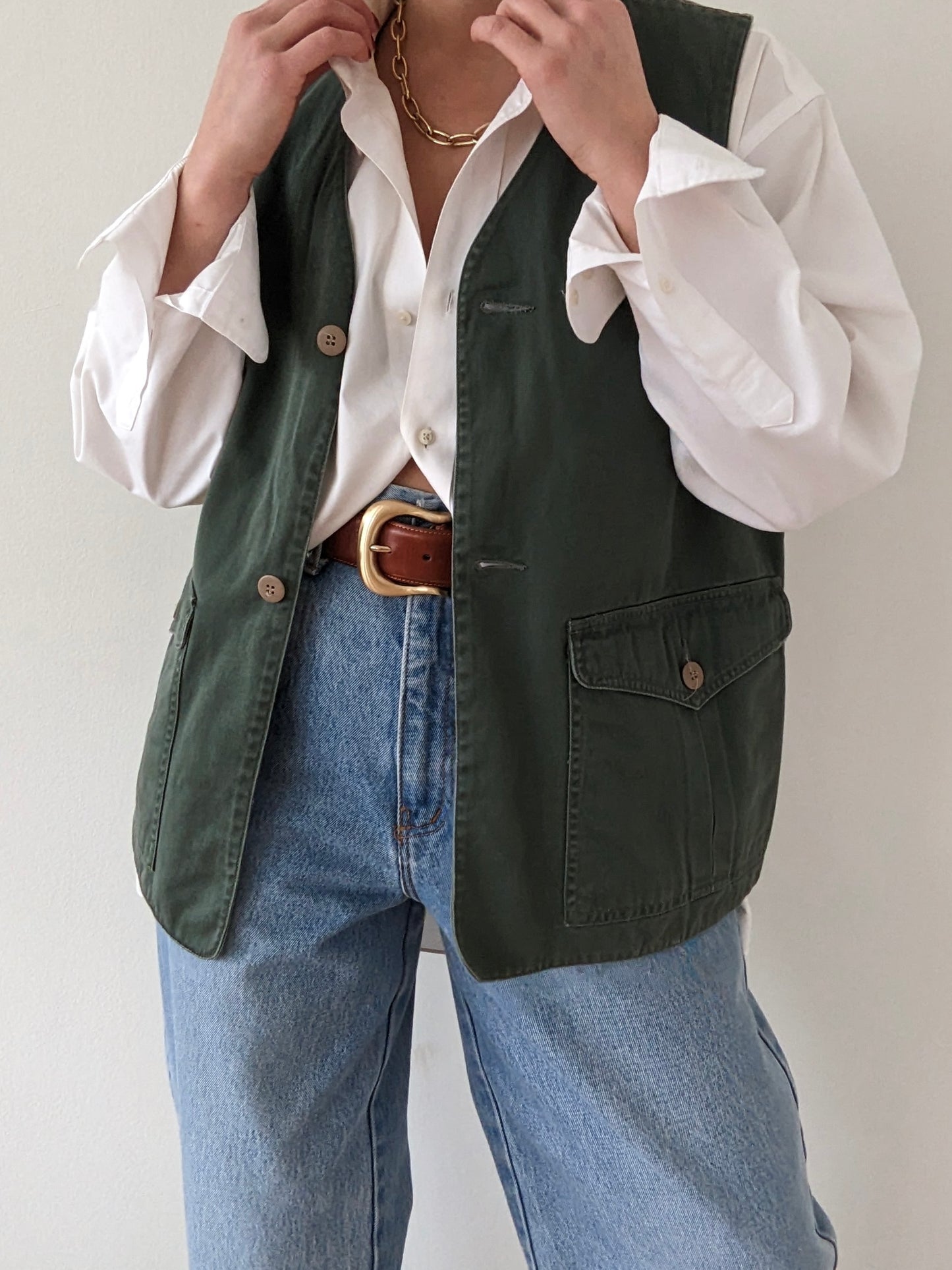 Vintage Olive Twilled Cotton Chore Vest
