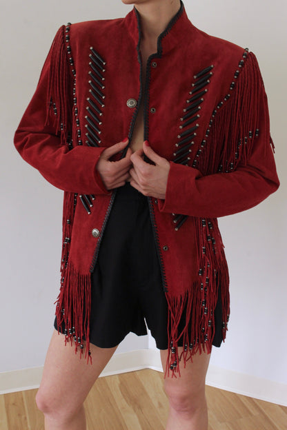 Favorite Vintage Beaded Fringe Suede Jacket