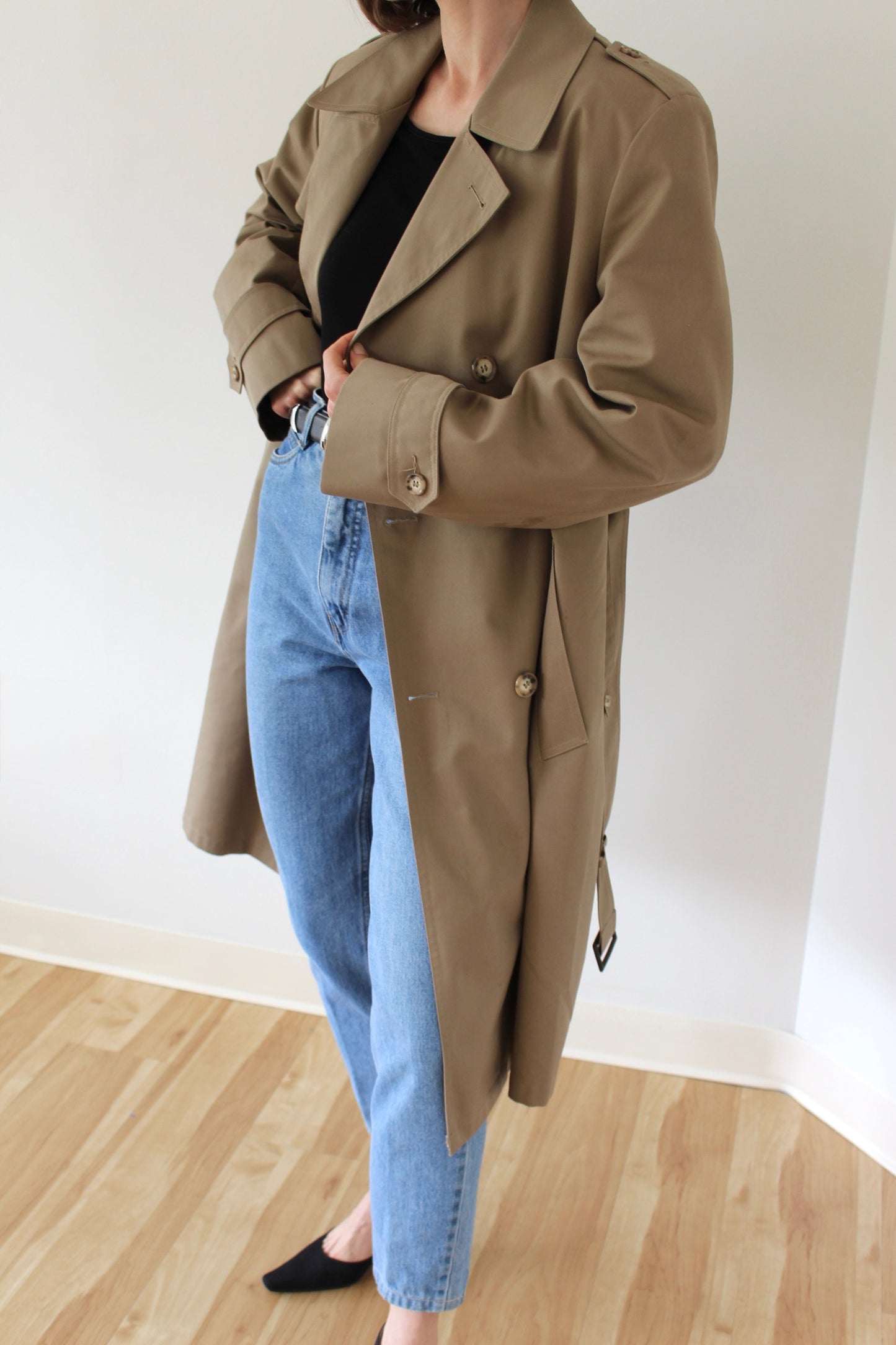 Vintage Belted Khaki Twill Trench Coat