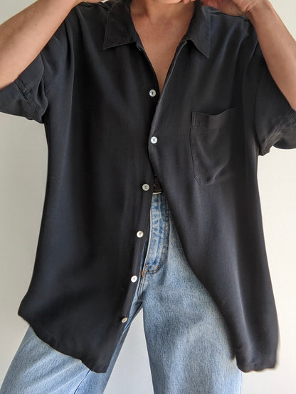 Vintage Ink Waffled Silk Button Down