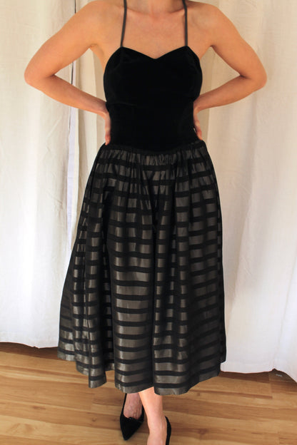 Stunning Vintage Velvet & Striped Dress