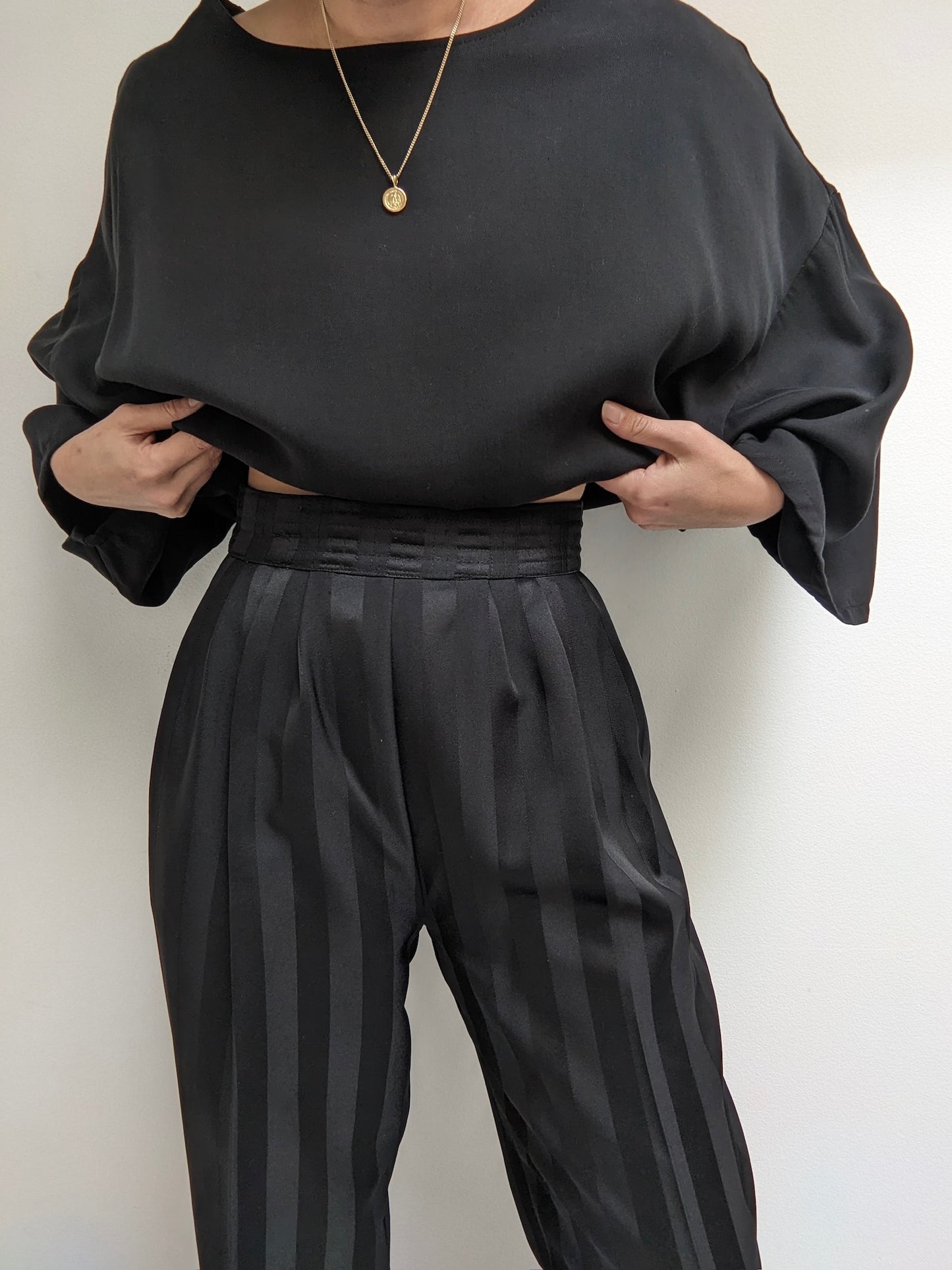 Vintage Onyx Satin Striped Pants