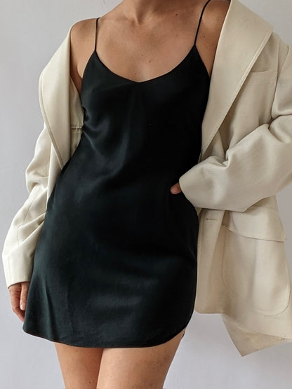 Vintage Black Caviar Silk Charmeuse Slip Dress