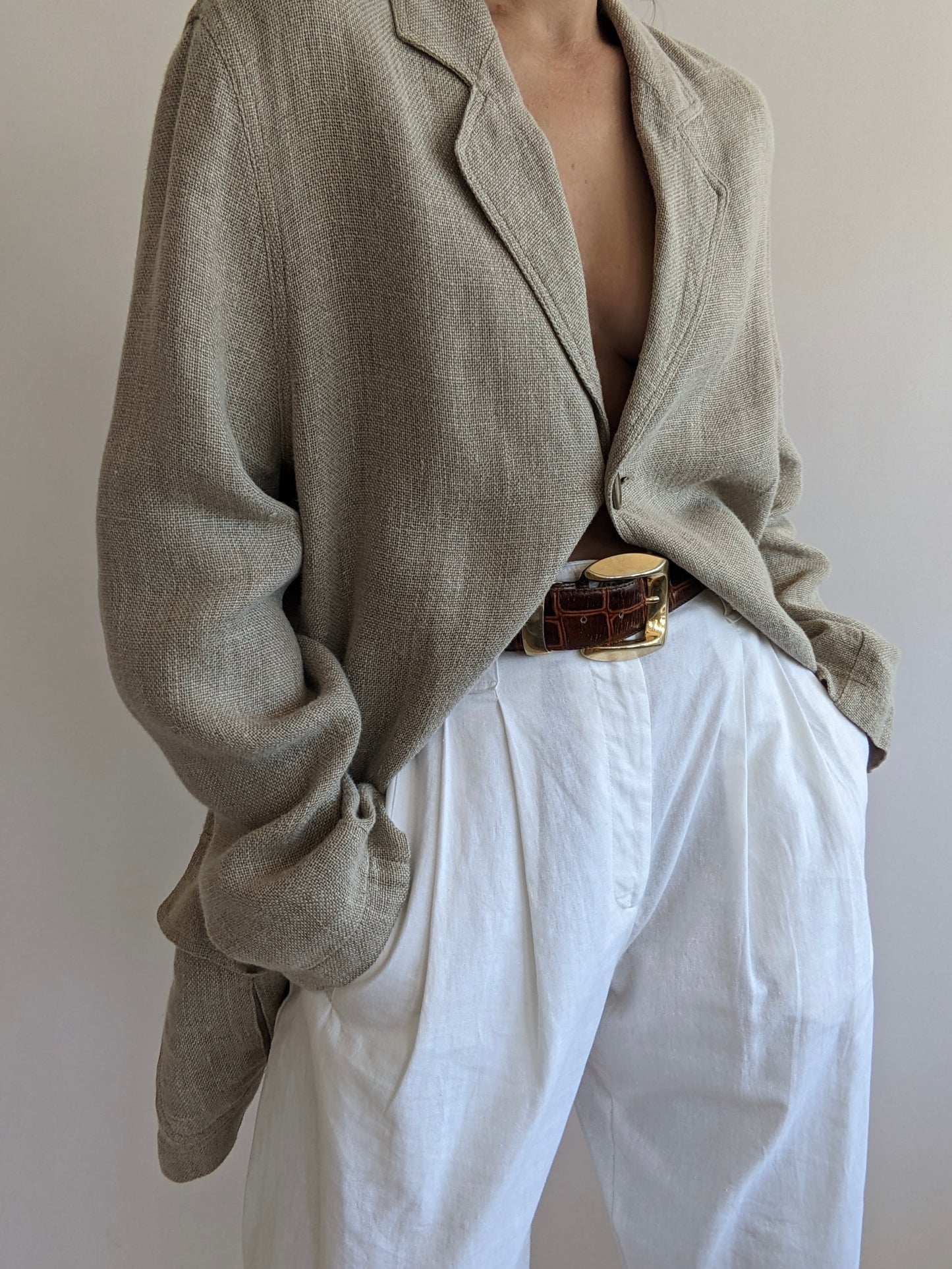 Vintage Wheat Woven Linen Blazer