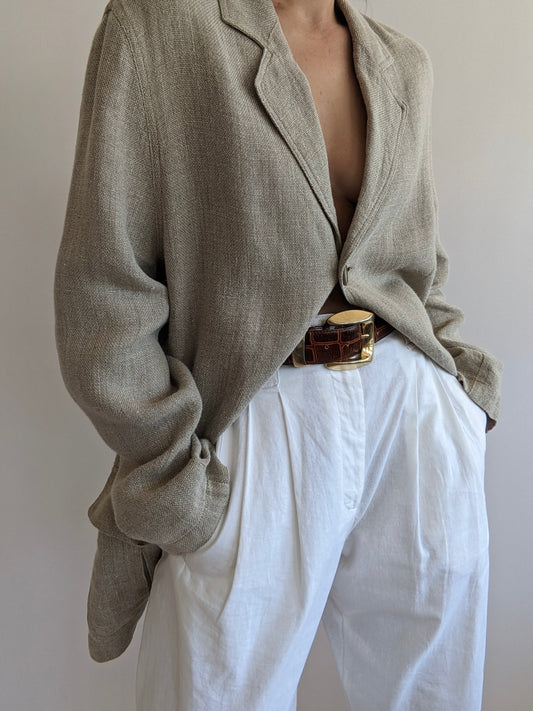 Vintage Wheat Woven Linen Blazer