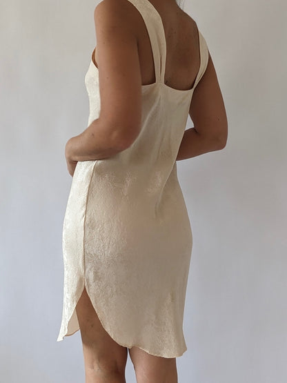 Vintage Cream Printed Silk Slip Dress