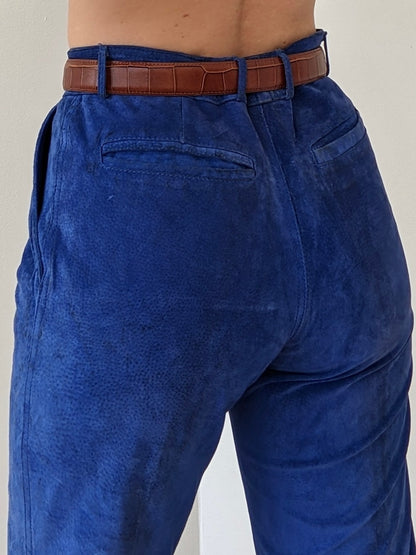 Bold Vintage Lapis Sueded Leather Trousers
