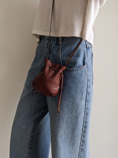 Vintage Petite Drawstring Leather Pouch Bag