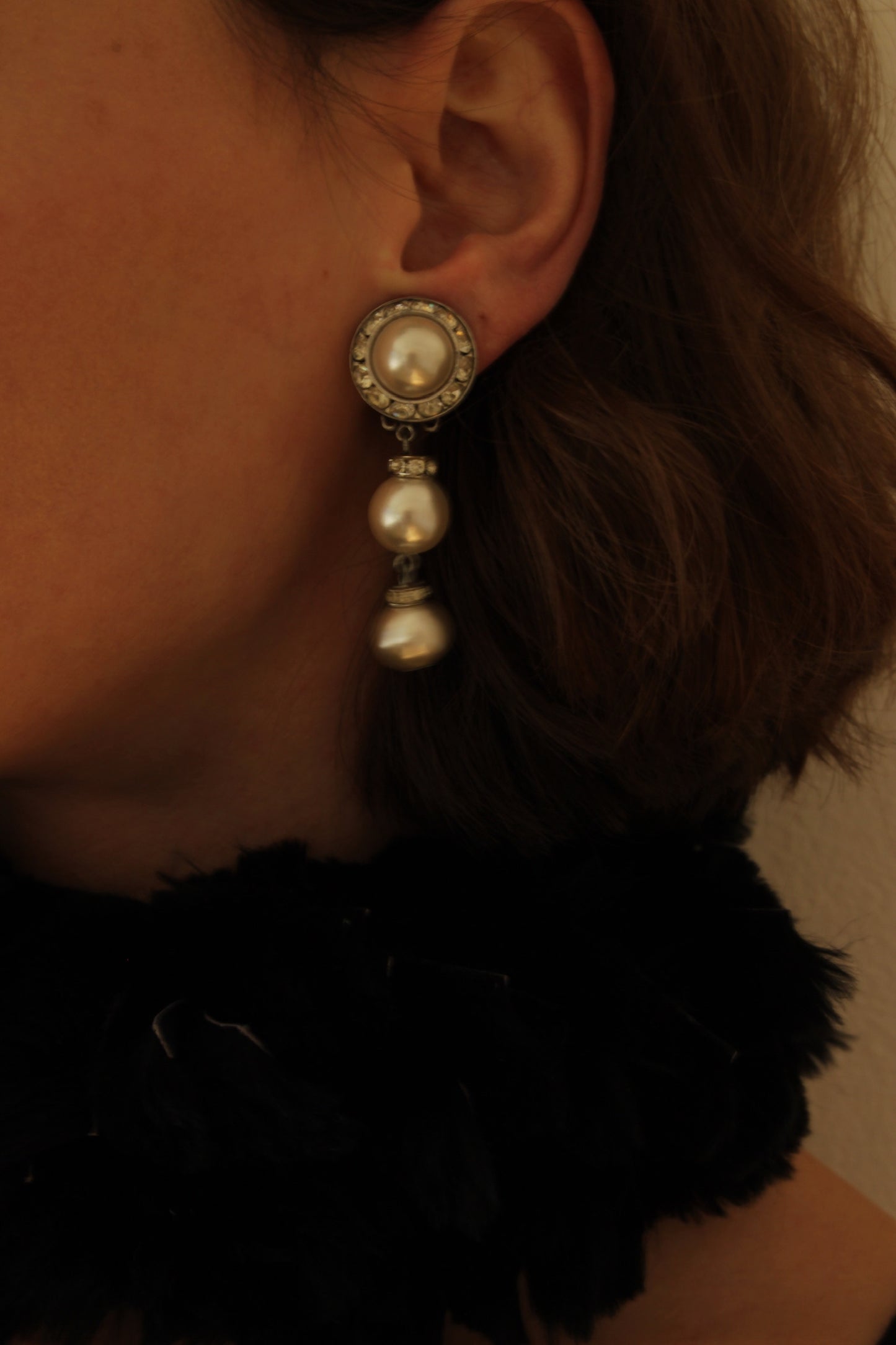 Vintage Faux Pearl & Rhinestone Dangle Earrings